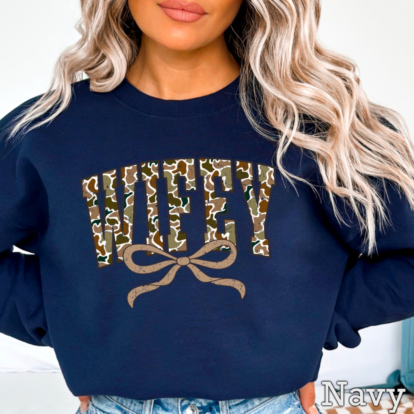 Wifey Camo Graphic Crewneck Sweatshirt