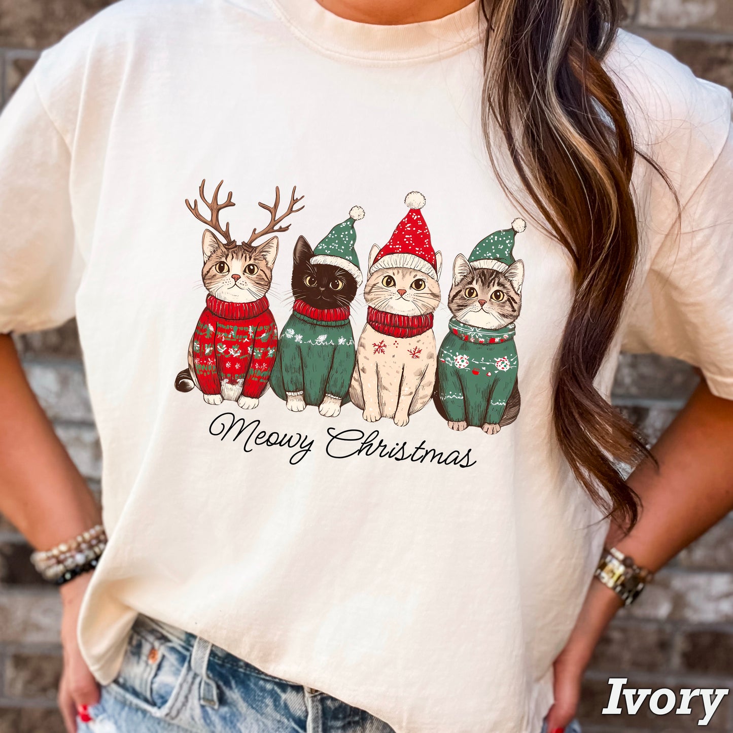 Meowy Christmas Cats Black Ink DTF Transfer