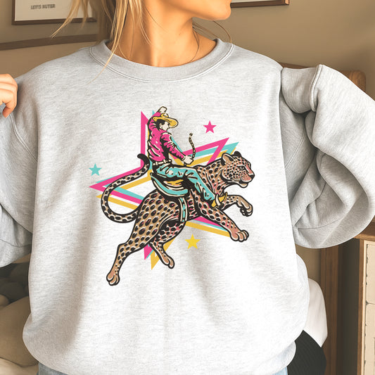 Leopard Cowboy Western Crewneck Sweatshirt