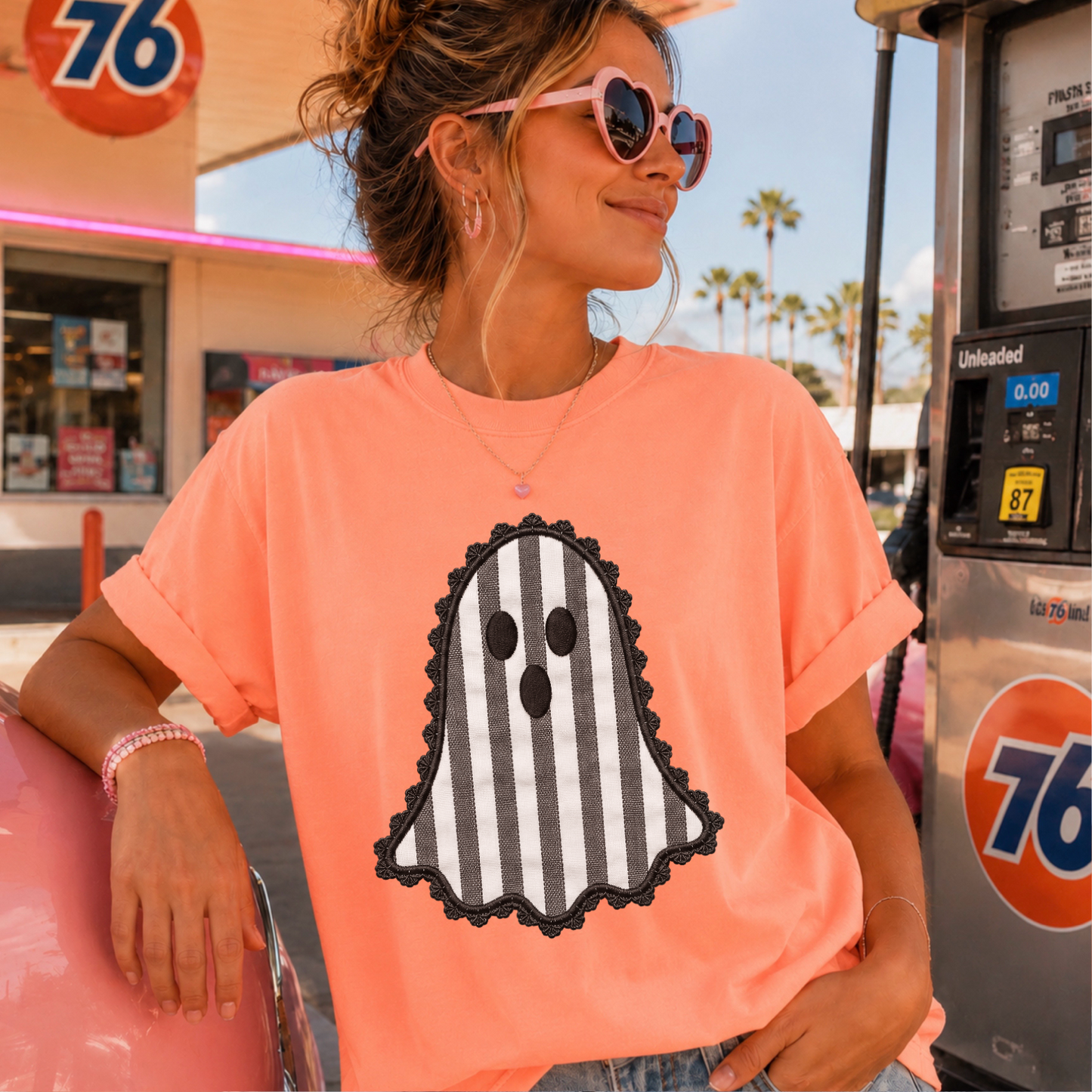 Lace Ghost Halloween Comfort Color Graphic Tee