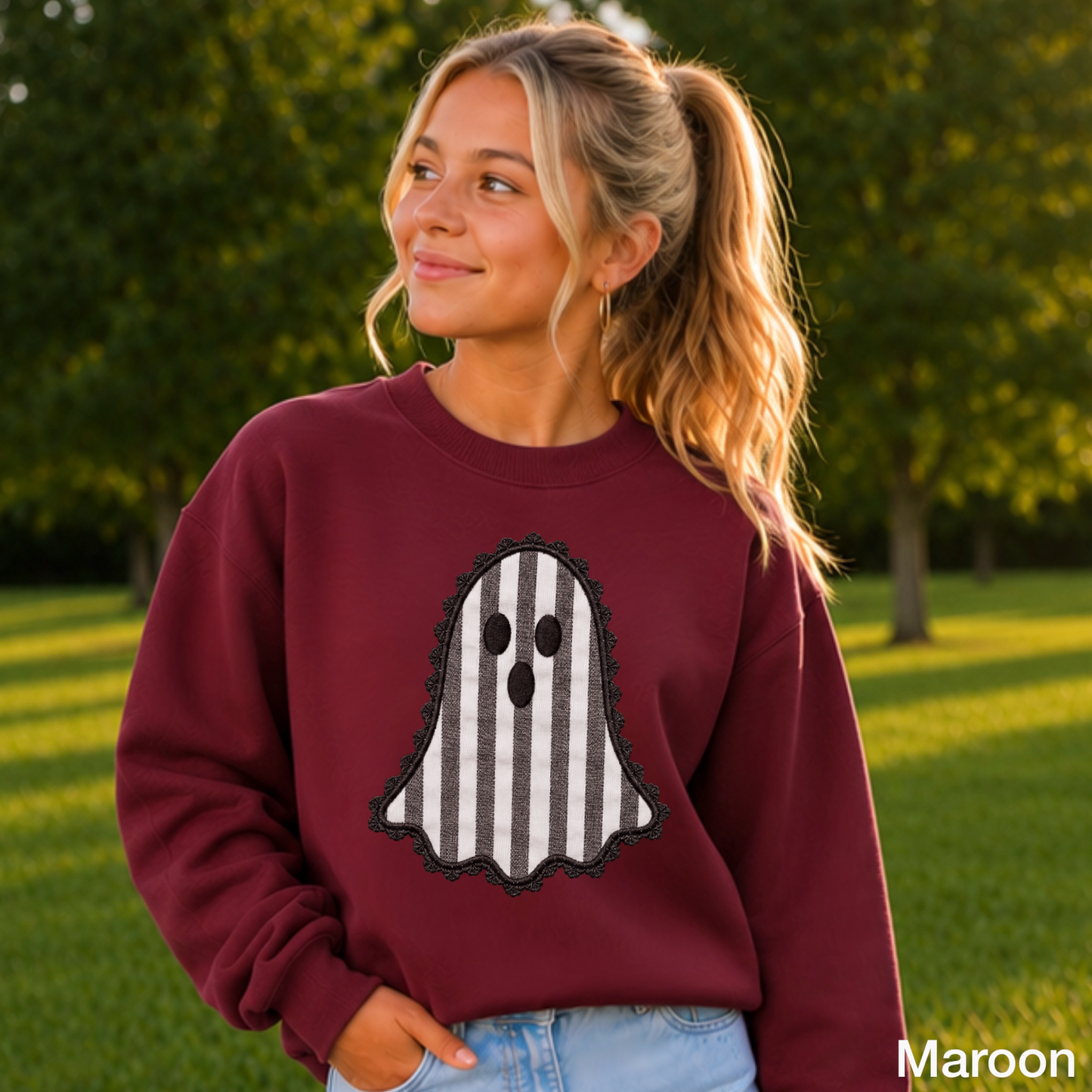 Lace Ghost Halloween Youth Crewneck Sweatshirt