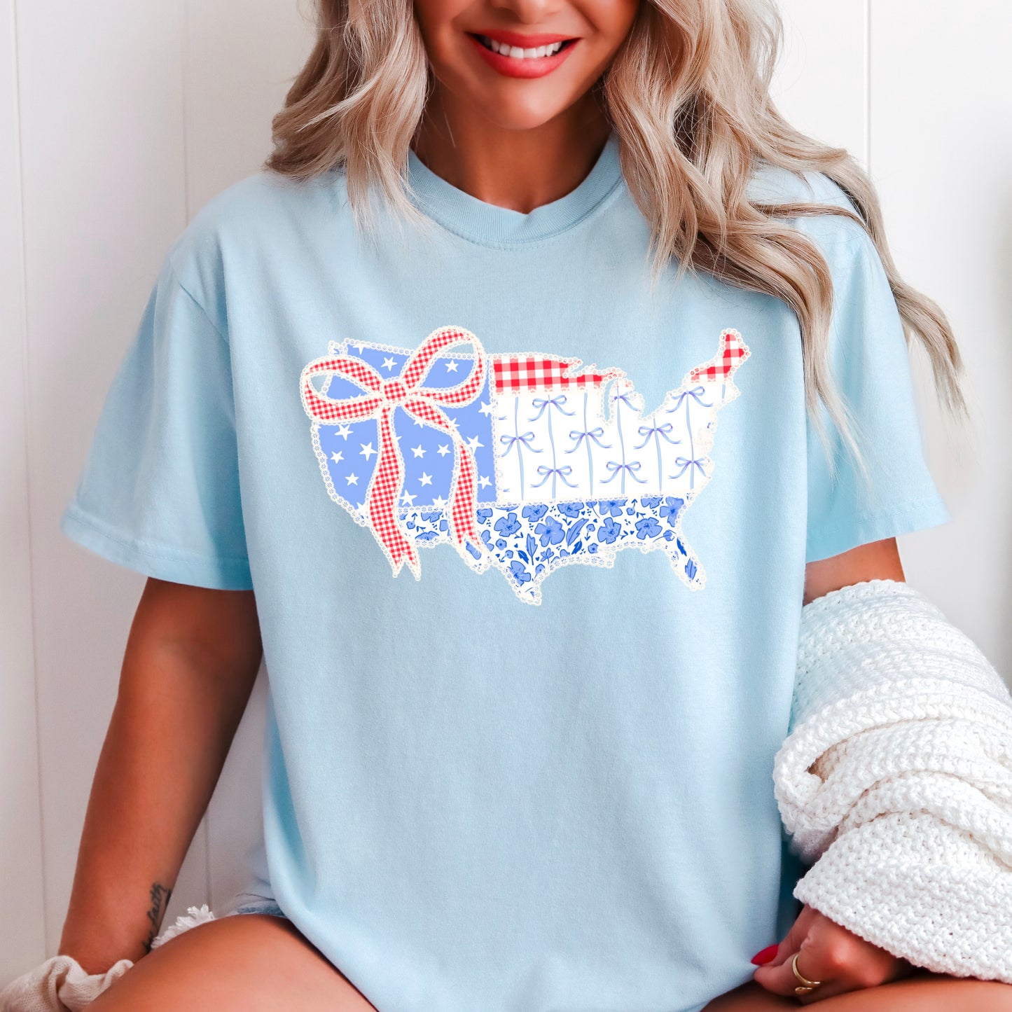 United States Lace Detail Comfort Color Graphic Tee