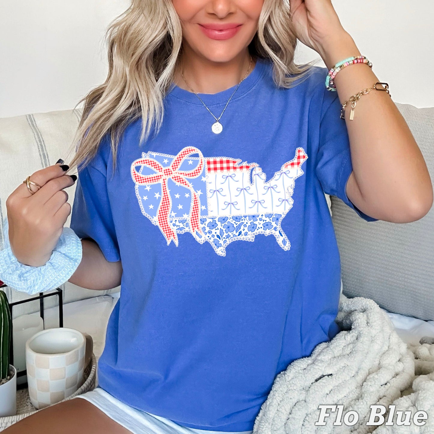 United States Lace Detail Comfort Color Graphic Tee