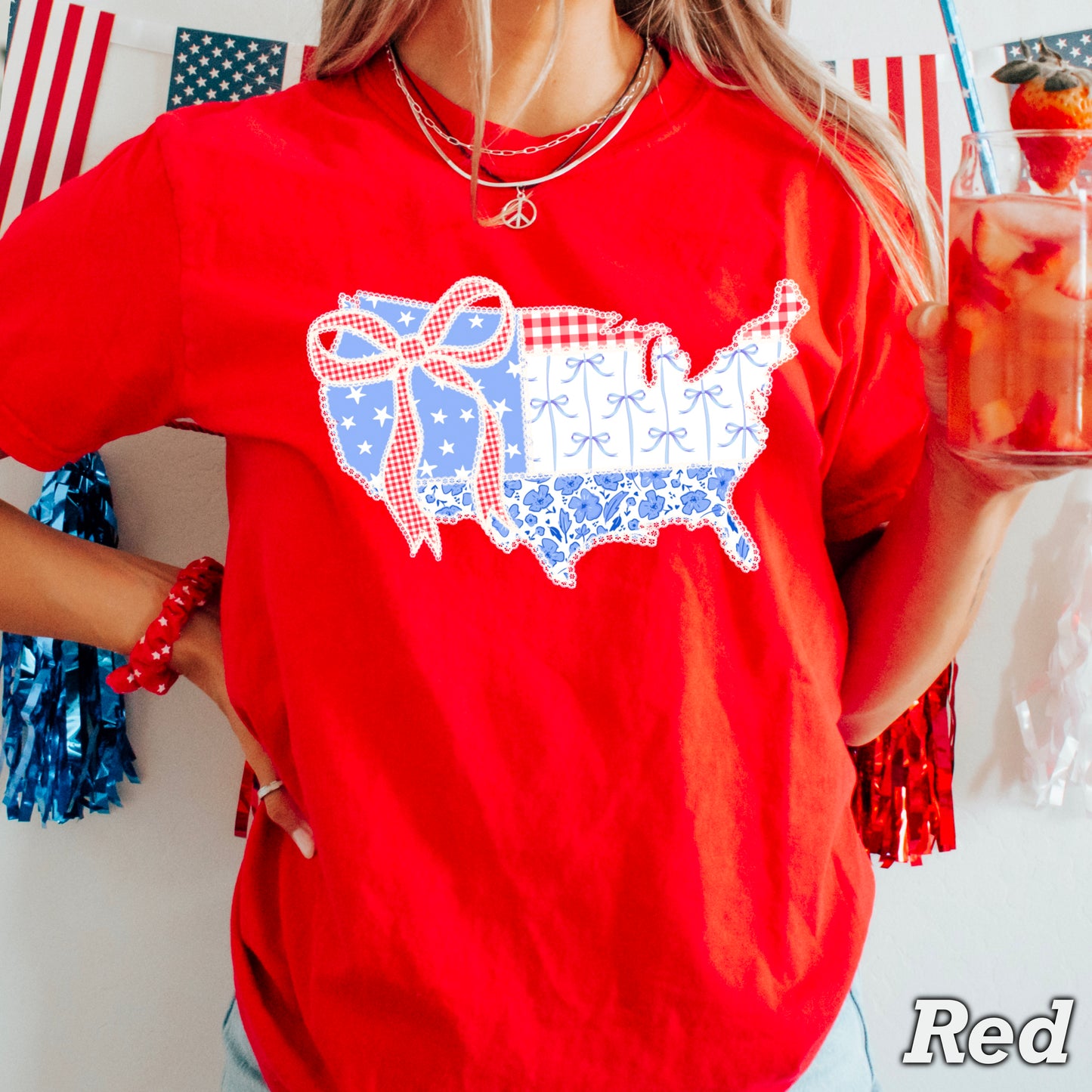 United States Lace Detail Comfort Color Graphic Tee