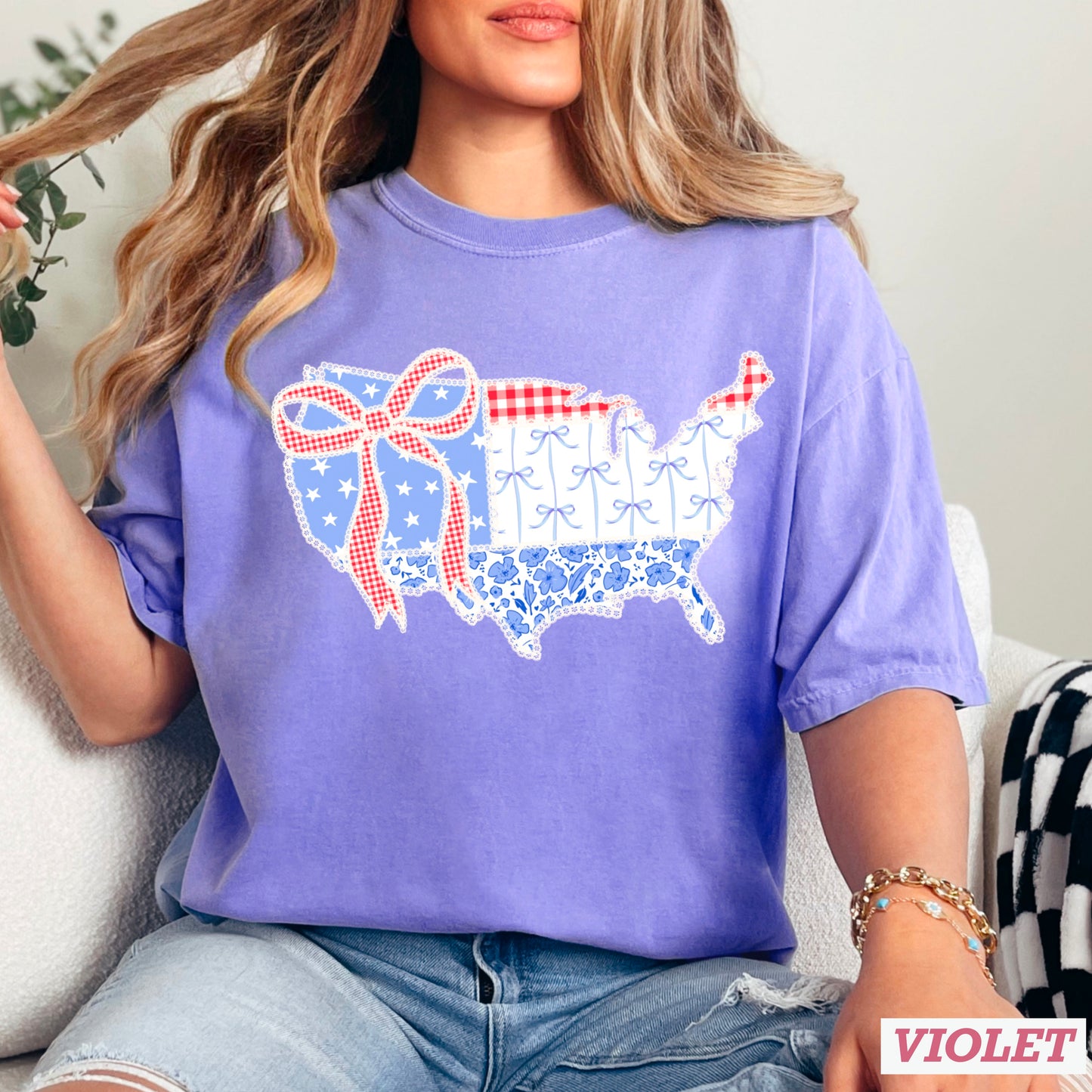 United States Lace Detail Comfort Color Graphic Tee