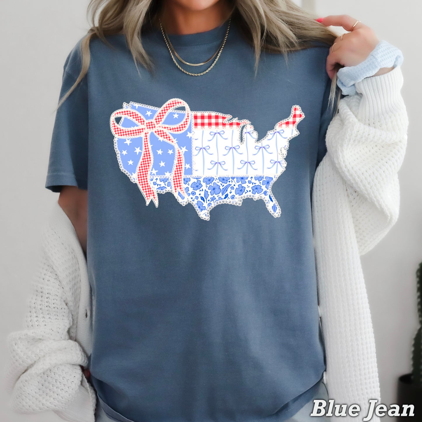 United States Lace Detail Comfort Color Graphic Tee