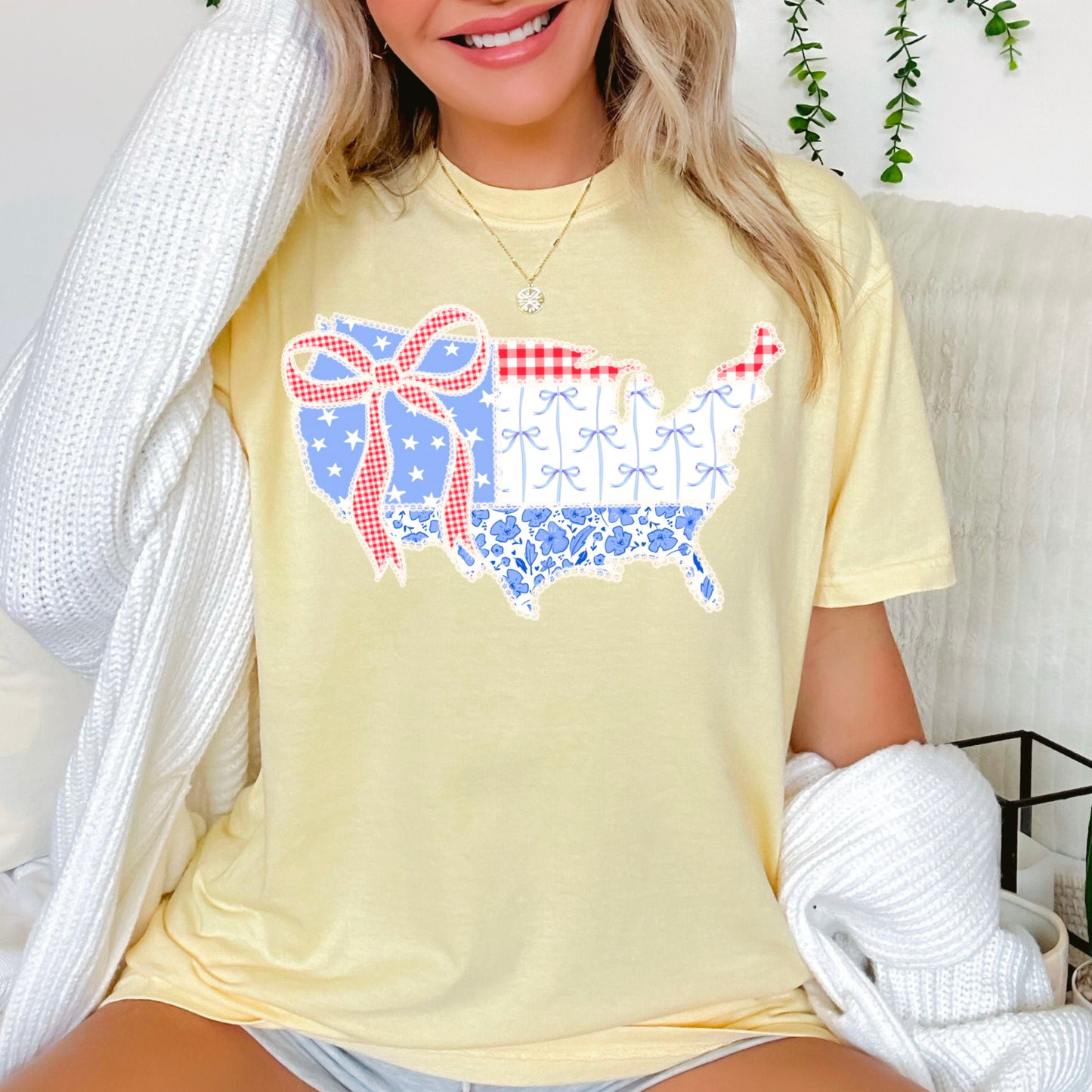 United States Lace Detail Comfort Color Graphic Tee