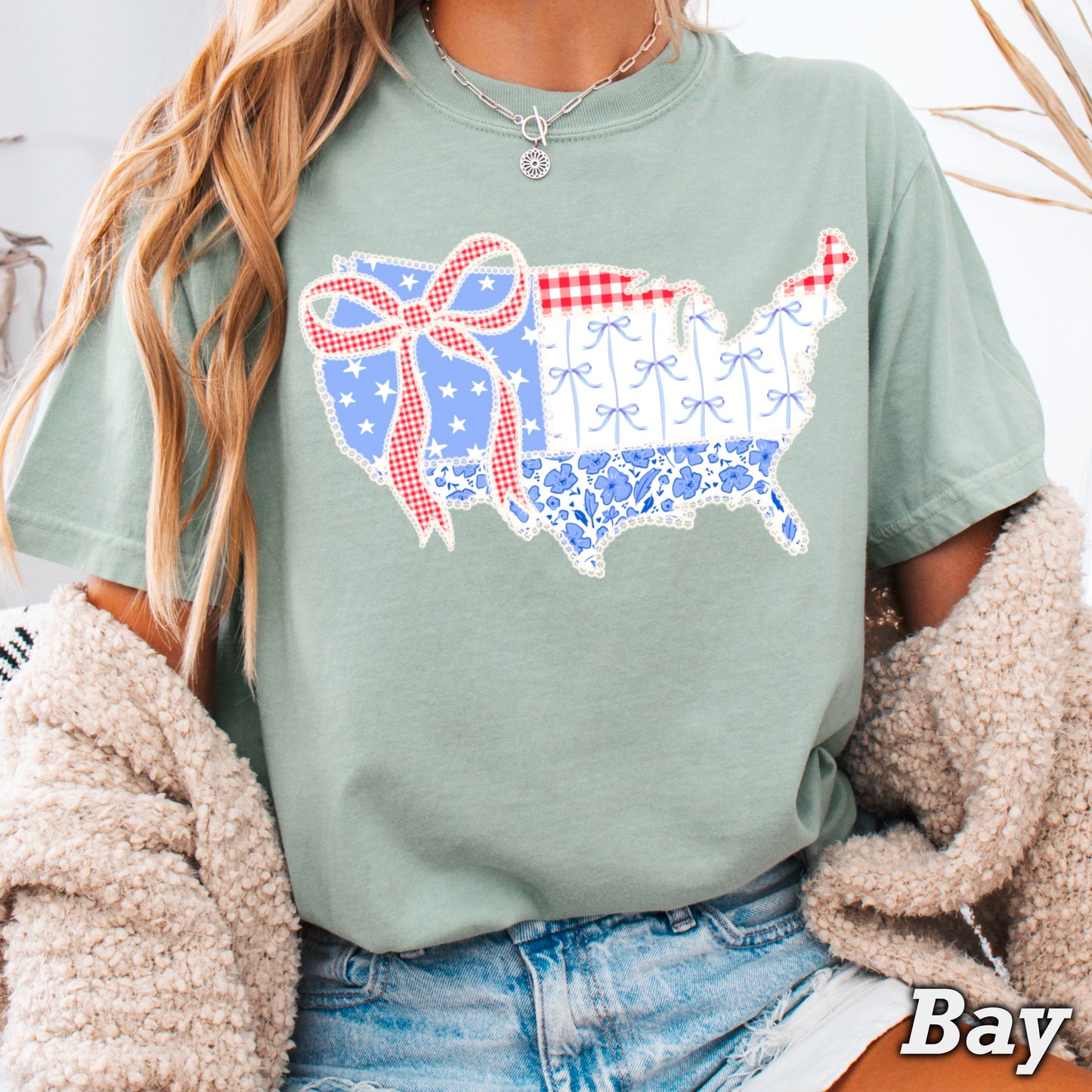 United States Lace Detail Comfort Color Graphic Tee