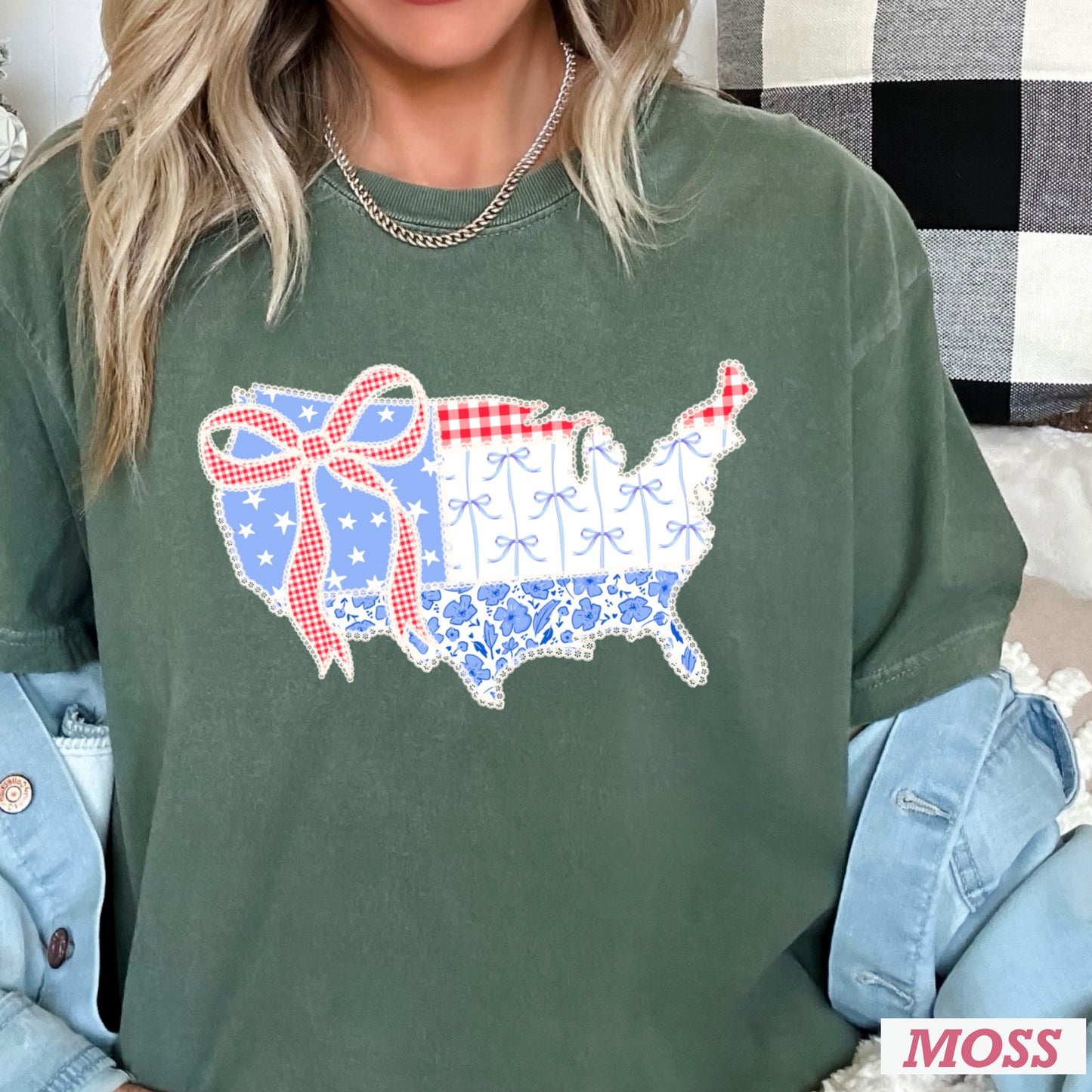 United States Lace Detail Comfort Color Graphic Tee