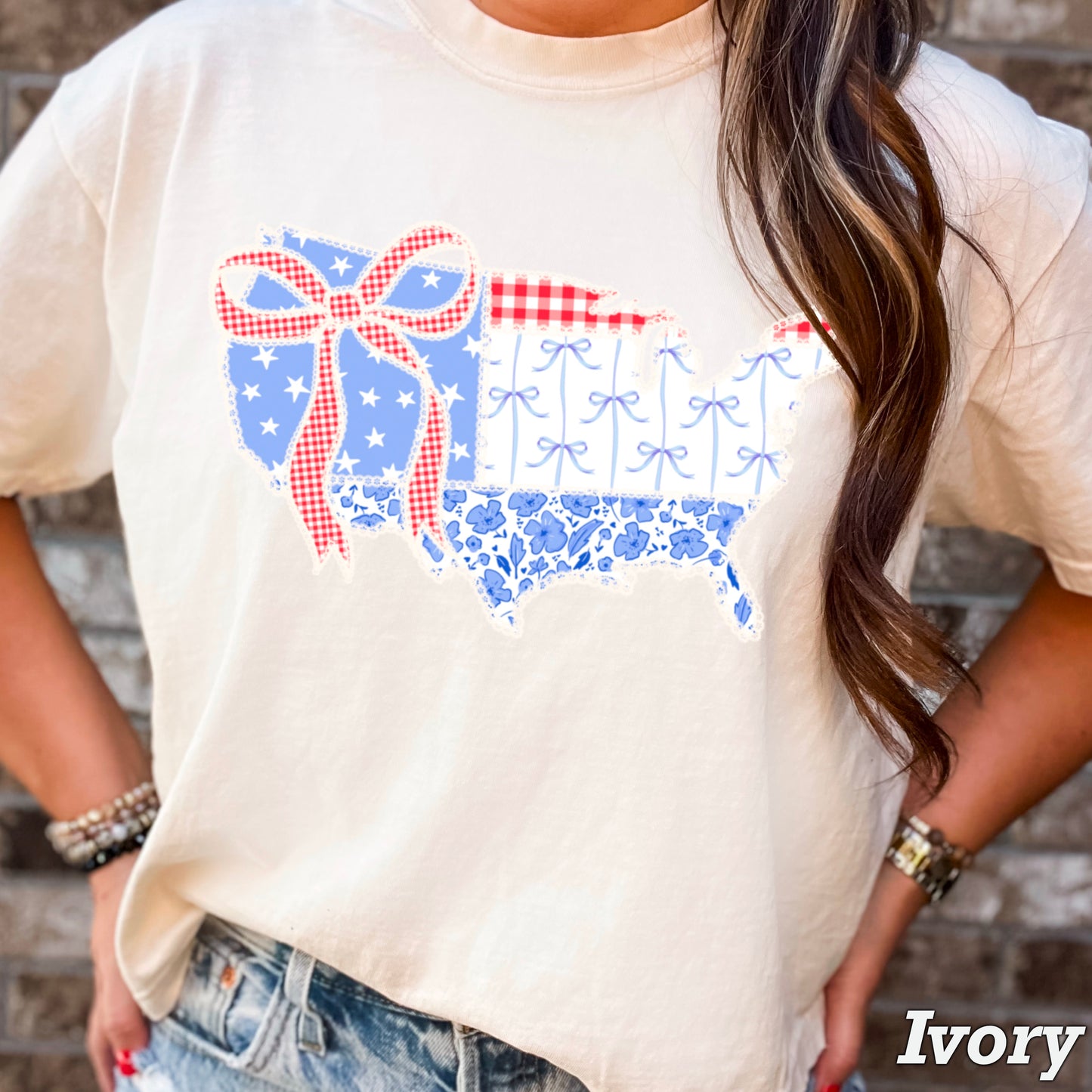 United States Lace Detail Comfort Color Graphic Tee
