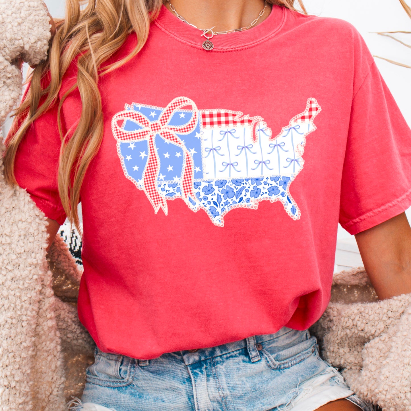United States Lace Detail Comfort Color Graphic Tee