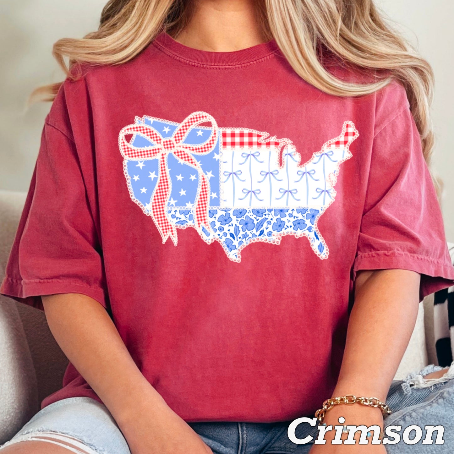 United States Lace Detail Comfort Color Graphic Tee