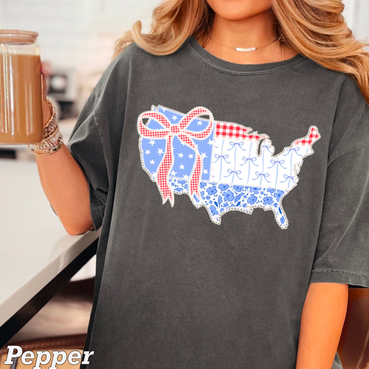 United States Lace Detail Comfort Color Graphic Tee