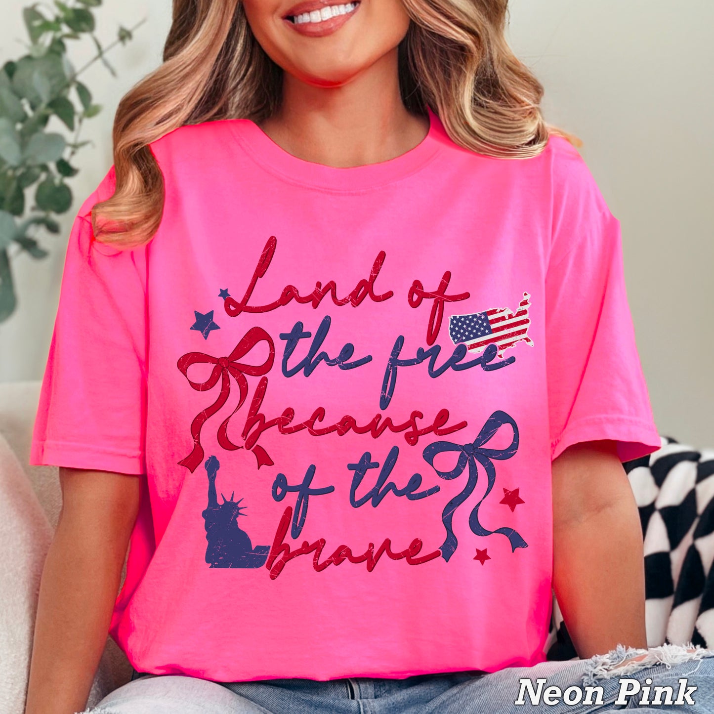 Land Of The Free Because Of The Brave Comfort Color Graphic Tee