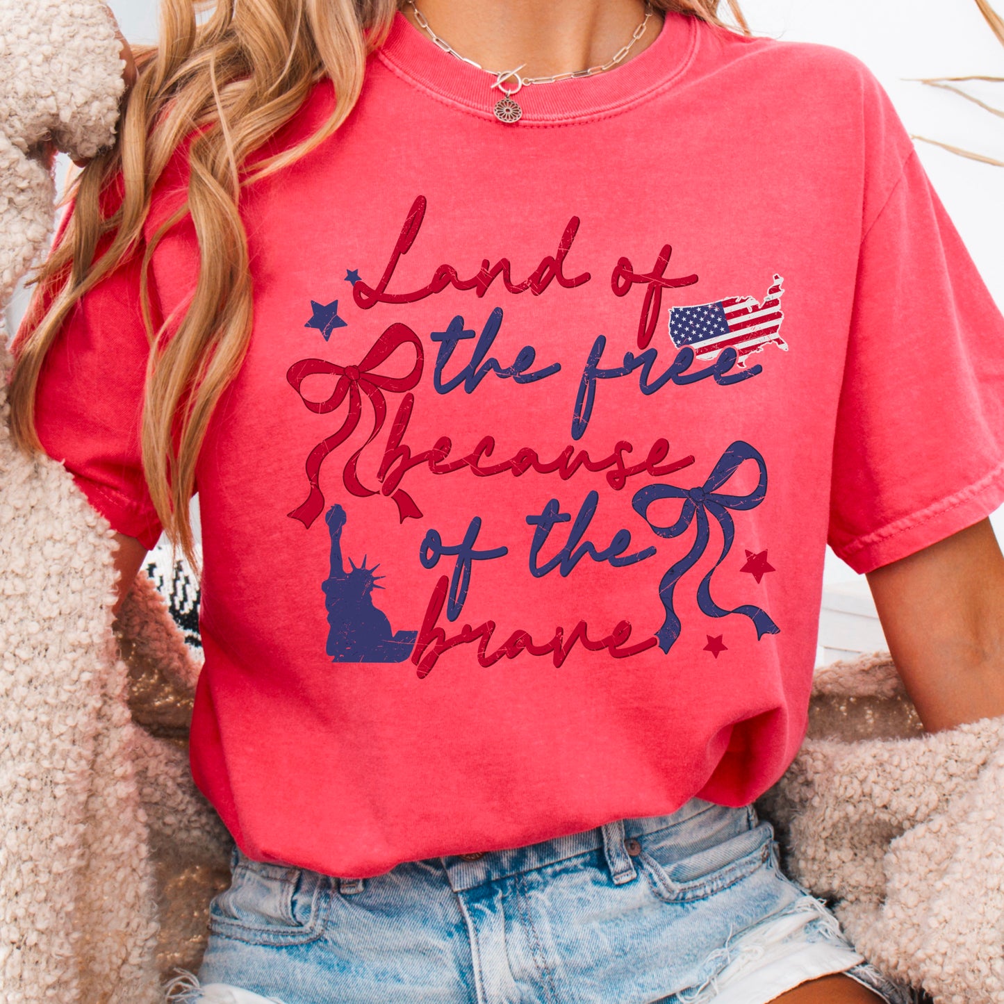 Land Of The Free Because Of The Brave Comfort Color Graphic Tee
