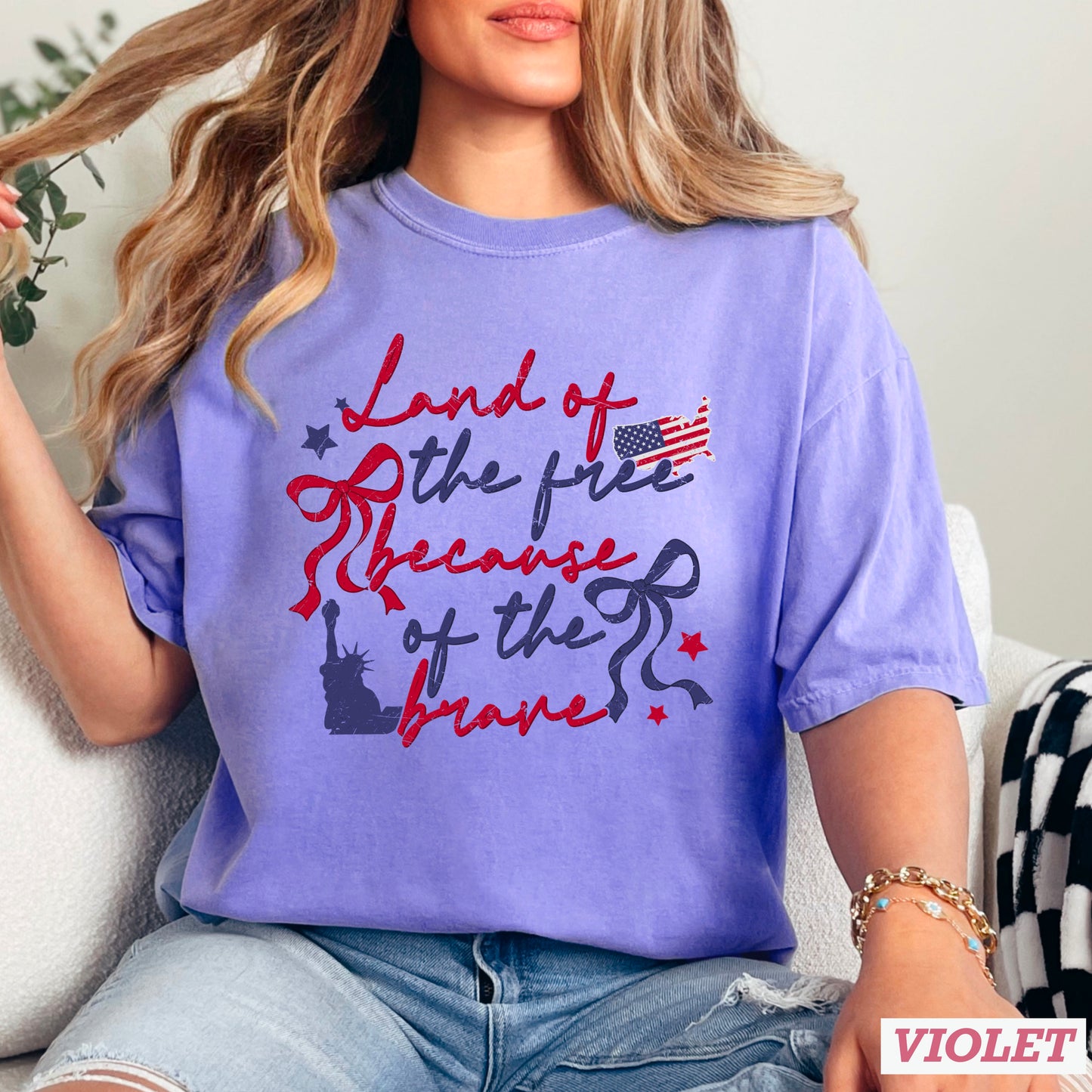 Land Of The Free Because Of The Brave Comfort Color Graphic Tee