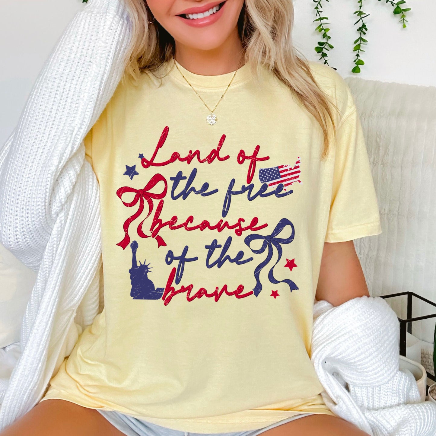 Land Of The Free Because Of The Brave Comfort Color Graphic Tee