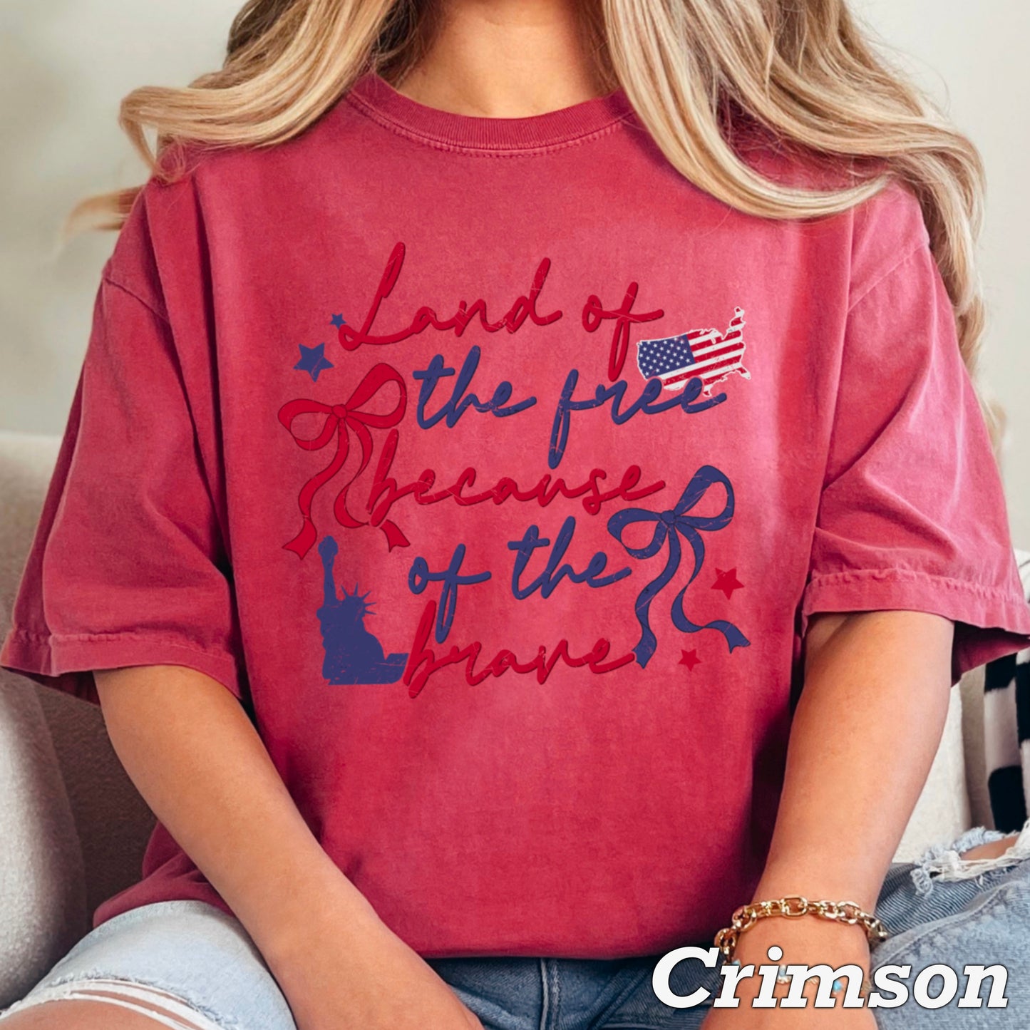 Land Of The Free Because Of The Brave Comfort Color Graphic Tee