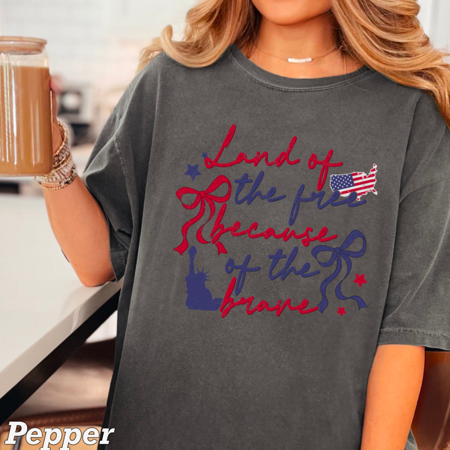 Land Of The Free Because Of The Brave Comfort Color Graphic Tee