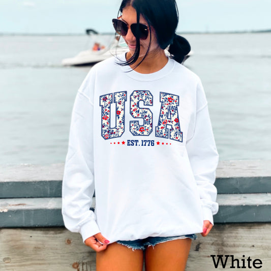 Patriotic Floral USA Crewneck Sweatshirt