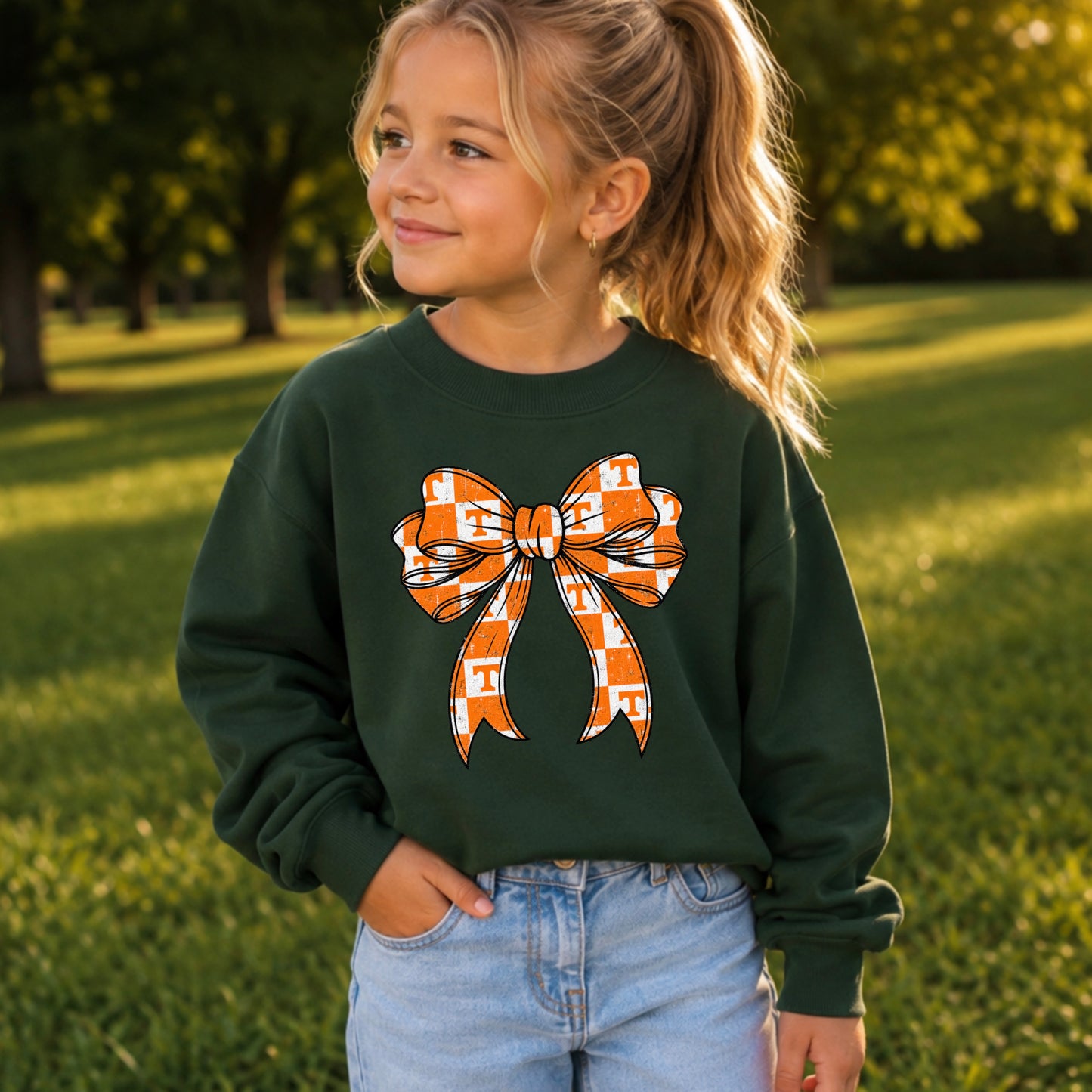Tennessee Coquette Bow Youth Crewneck Sweatshirt