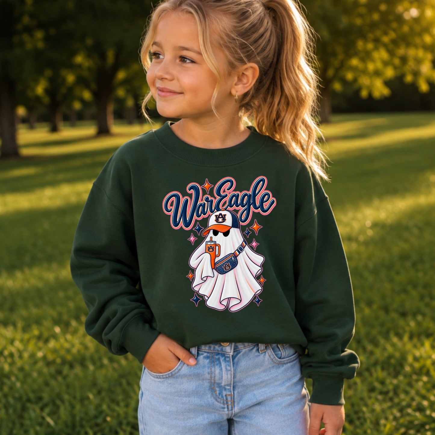 Auburn Halloween Ghost Youth Crewneck Sweatshirt