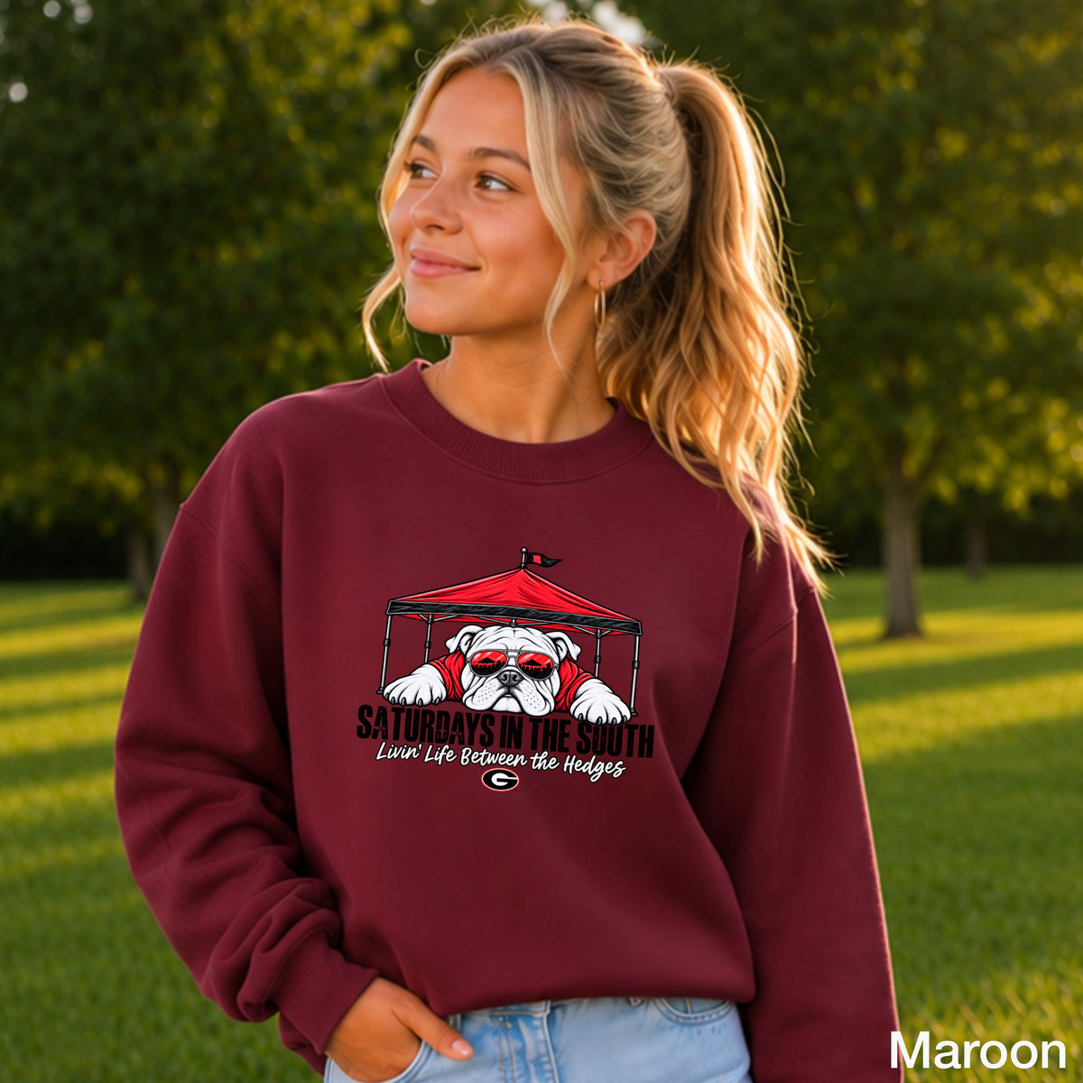 Saturdays In The South Red & Black Youth Crewneck Sweatshirt