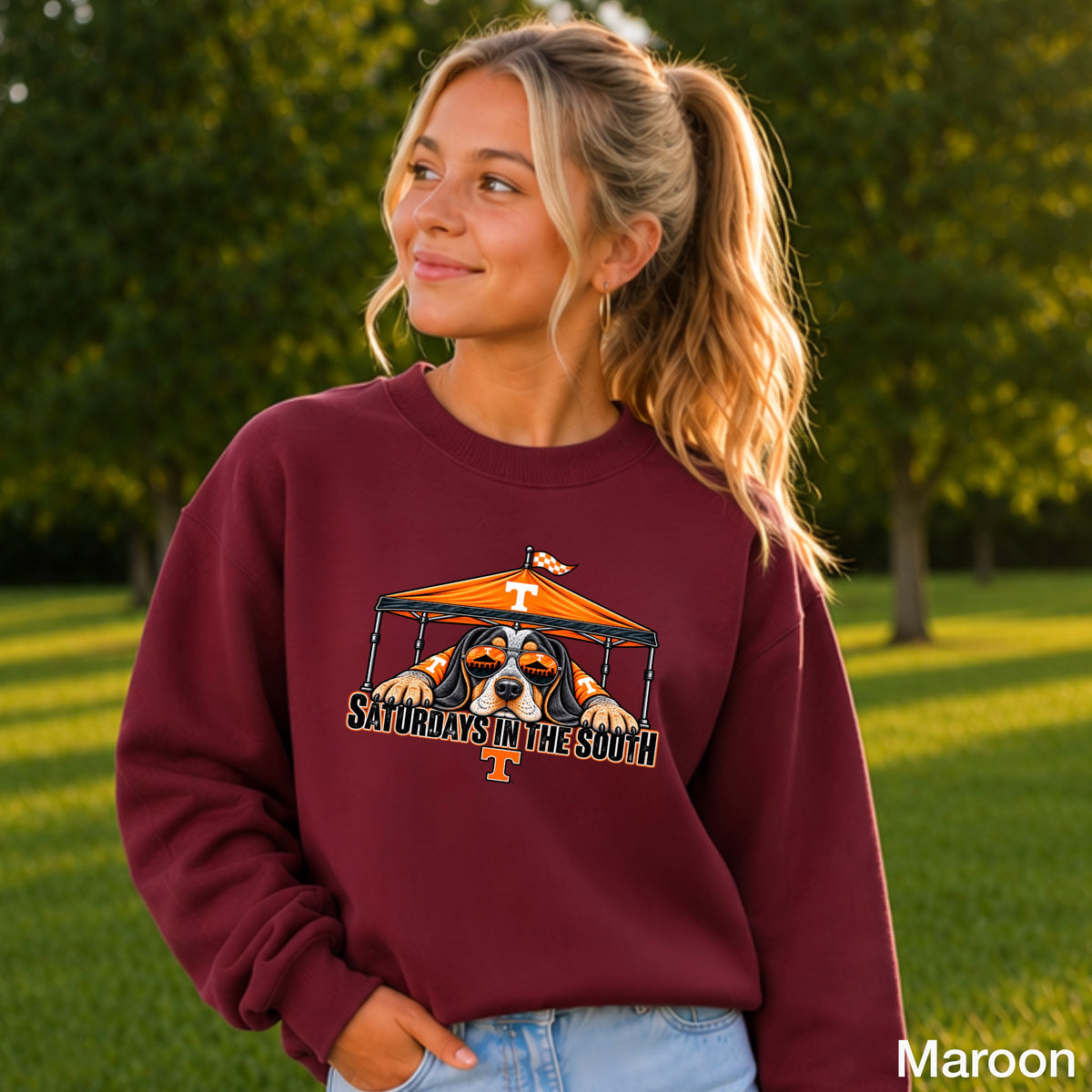 Saturdays In The South Orange & White Youth Crewneck Sweatshirt