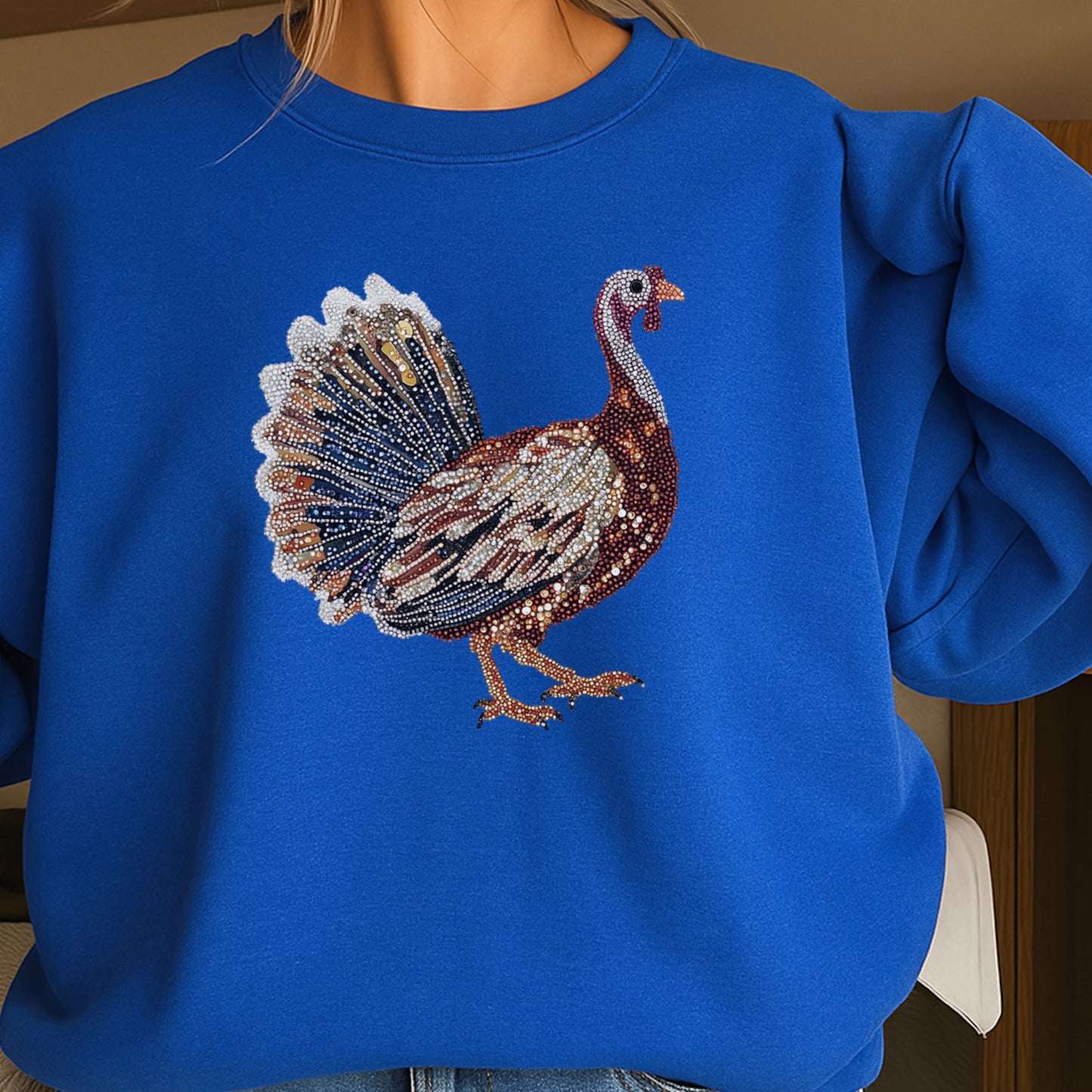 Faux Rhinestone Turkey Crewneck Sweatshirt