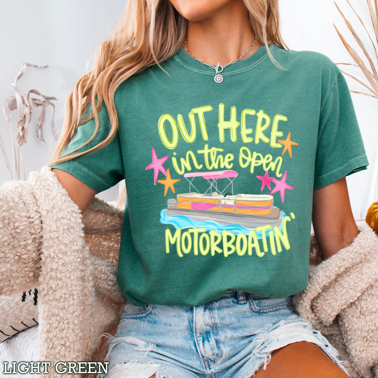 Out Here In The Open Motor Boatin’ Comfort Color Graphic Tee