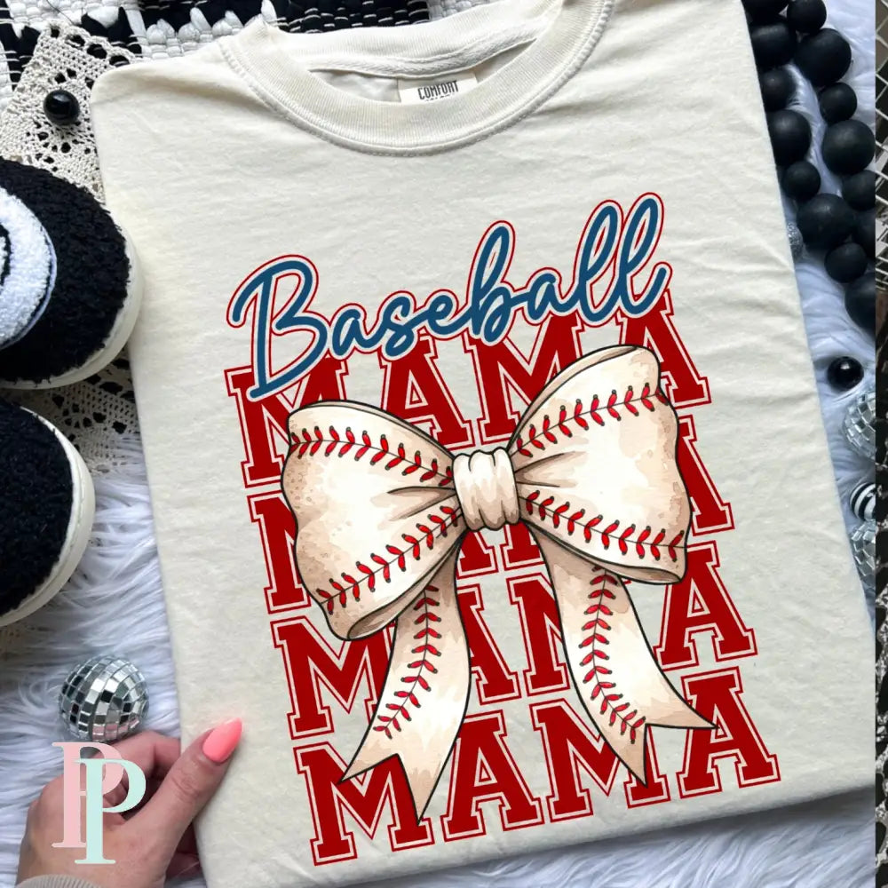 Baseball Mama With Coquette Bow DTF Transfer