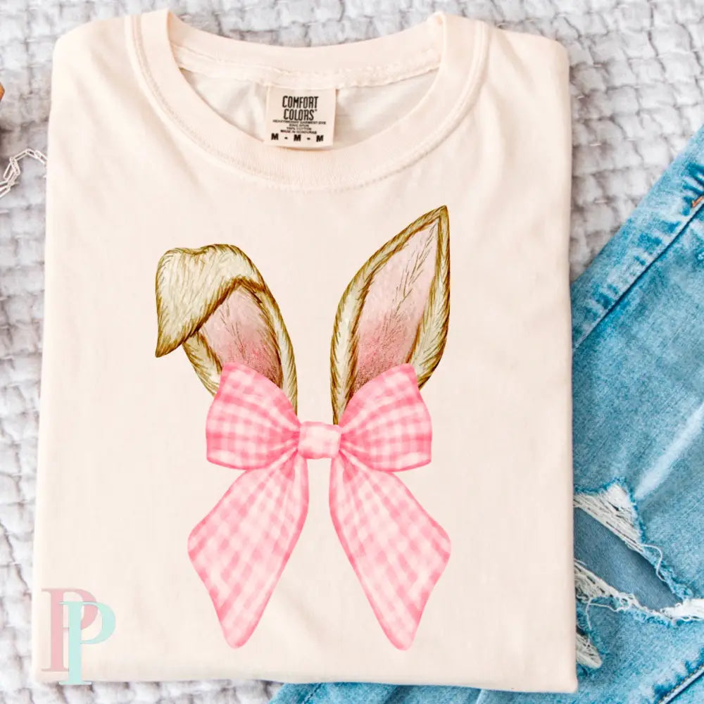 Bunny Ears Pink Gingham Bow DTF Transfer