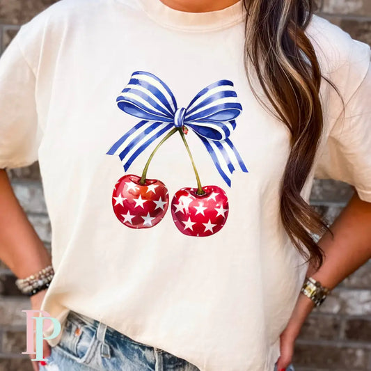 Coquette Cherries Comfort Color Graphic Tee SMALL / IVORY