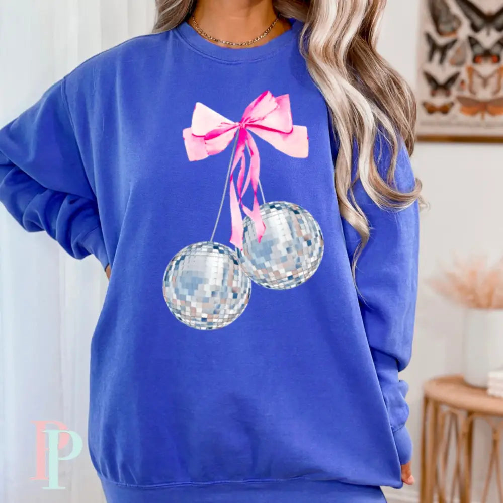 Coquette Disco Ball Crewneck Sweatshirt Royal Blue / Small