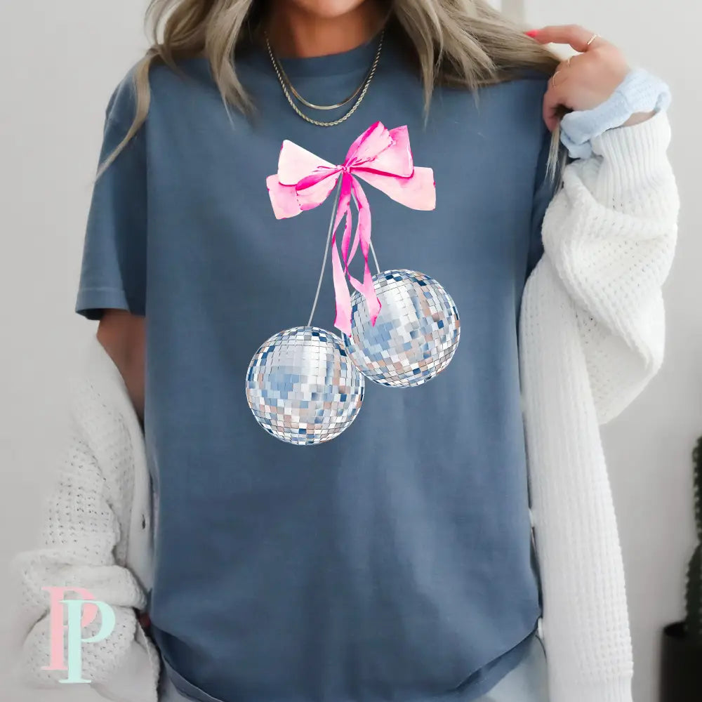 Coquette Disco Balls Comfort Color Graphic Tee SMALL / BLUE JEAN