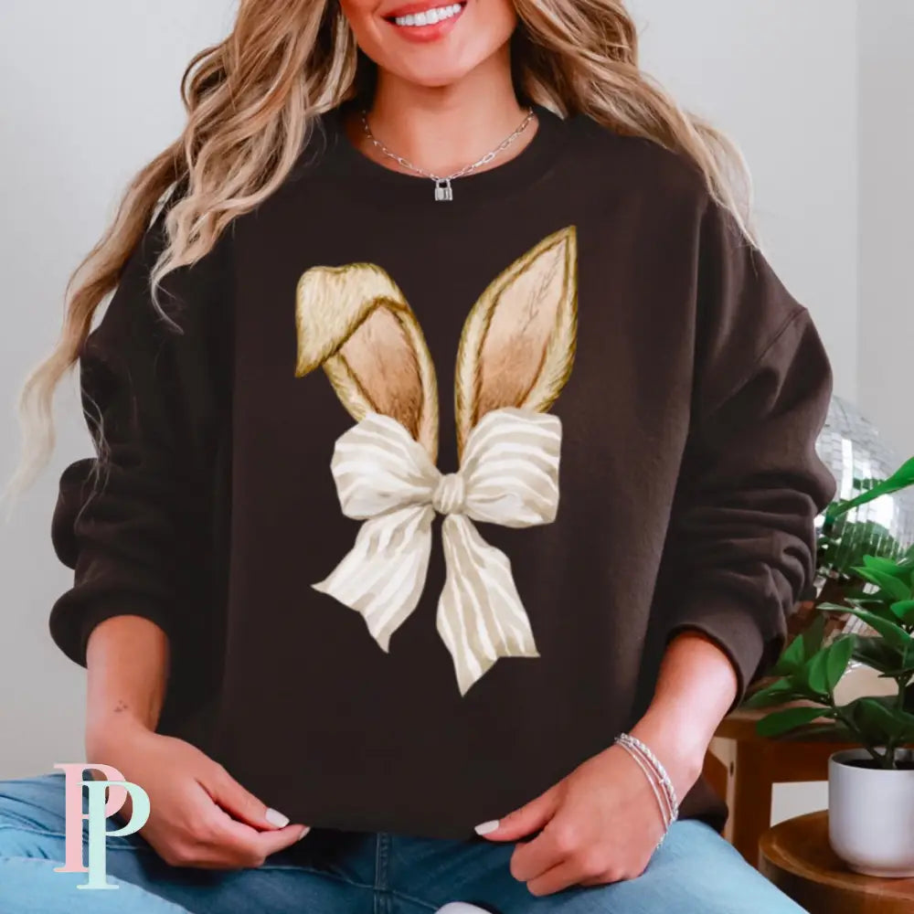 Easter Bunny Ears Brown Coquette Bow DTF Transfer