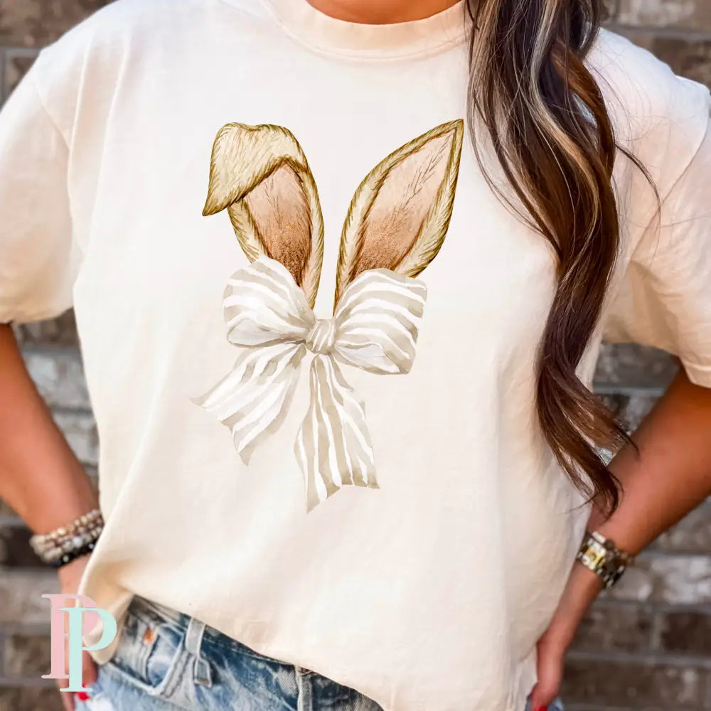 Easter Bunny Ears Coquette Bow Comfort Color Graphic Tee SMALL / IVORY