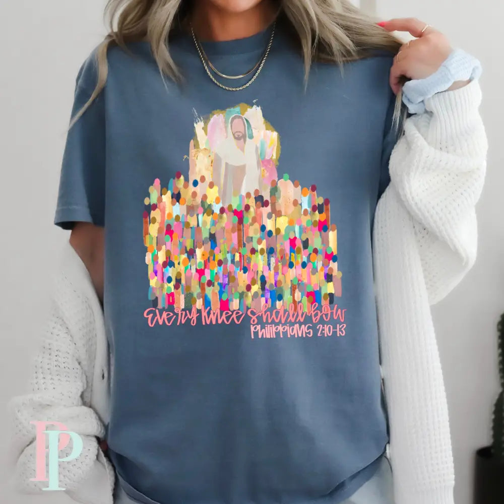 Every Knee Shall Bow Comfort Color Graphic Tee SMALL / BLUE JEAN