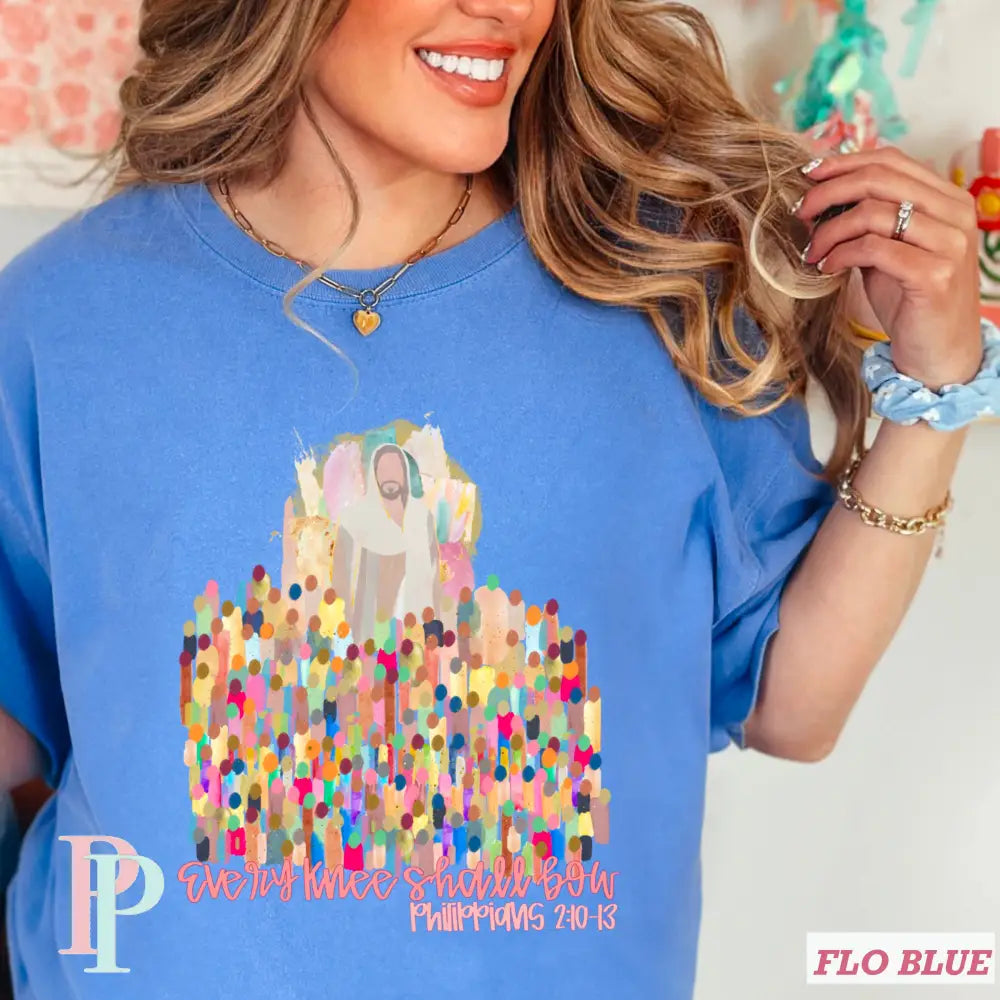 Every Knee Shall Bow Comfort Color Graphic Tee SMALL / FLO BLUE