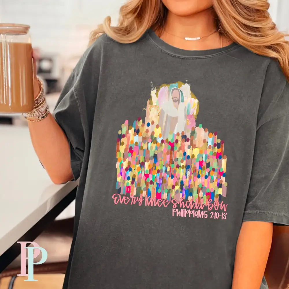 Every Knee Shall Bow Comfort Color Graphic Tee SMALL / PEPPER