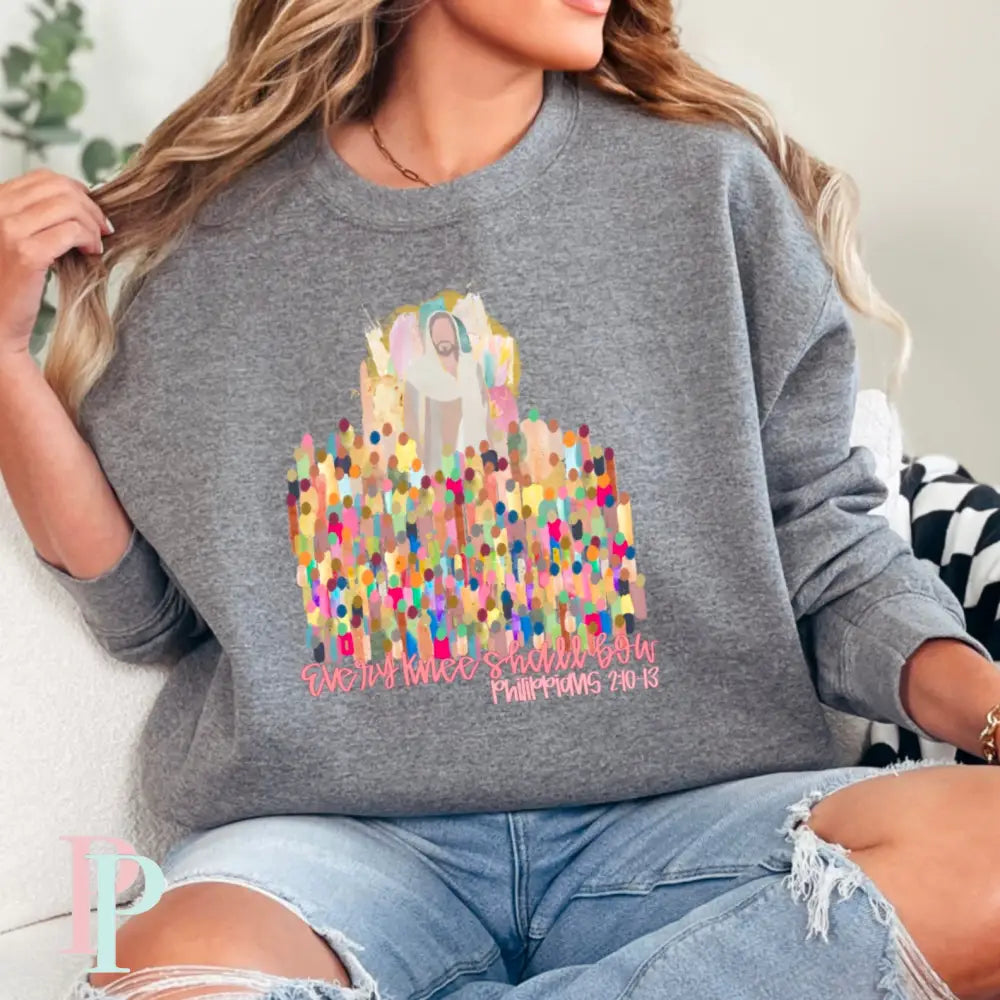 Every Knee Shall Bow Crewneck Sweatshirt Dark Heather Gray / Small