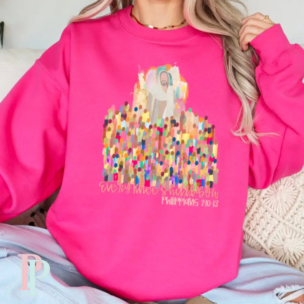 Every Knee Shall Bow Crewneck Sweatshirt Hot Pink / Small