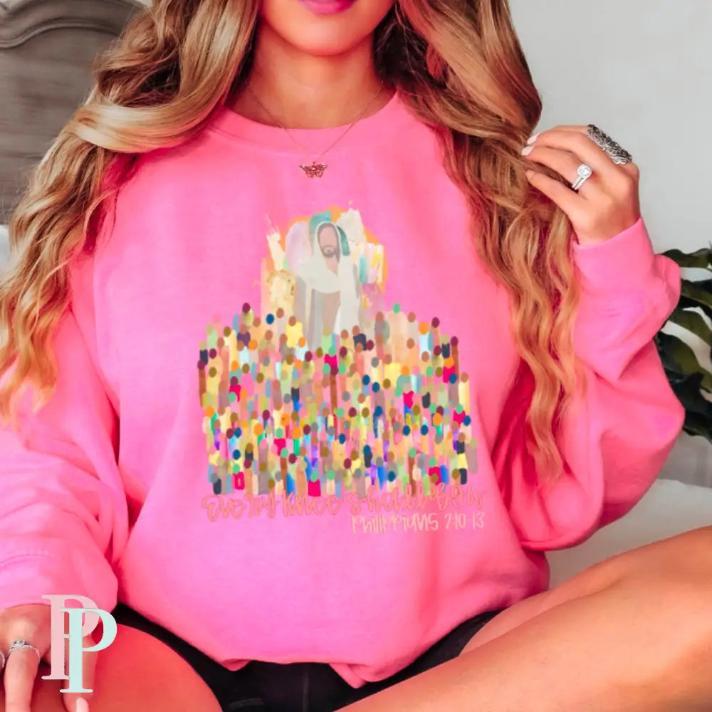 Every Knee Shall Bow Crewneck Sweatshirt Neon Pink / Small