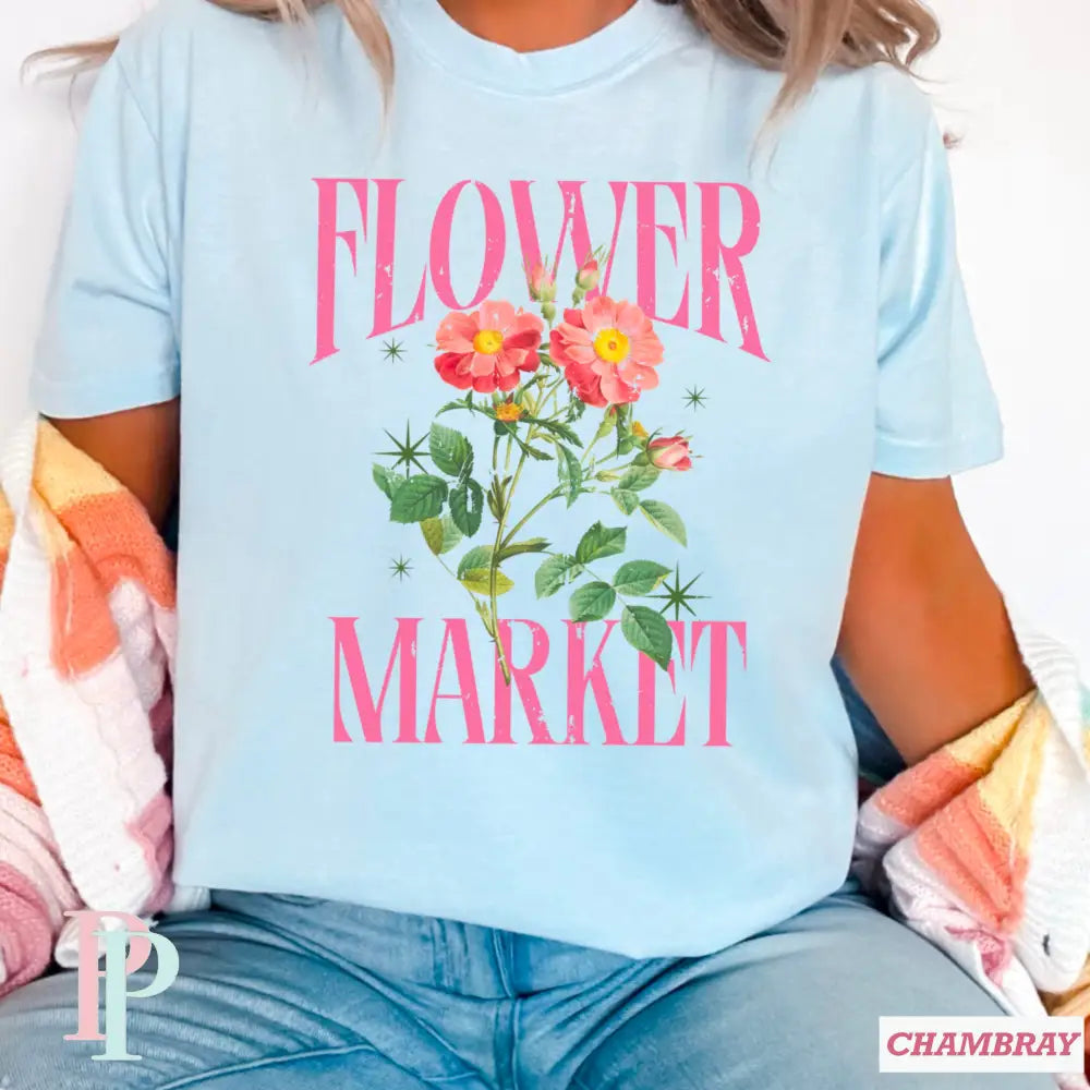 Flower Market Comfort Color Graphic Tee CHAMBRAY / SMALL