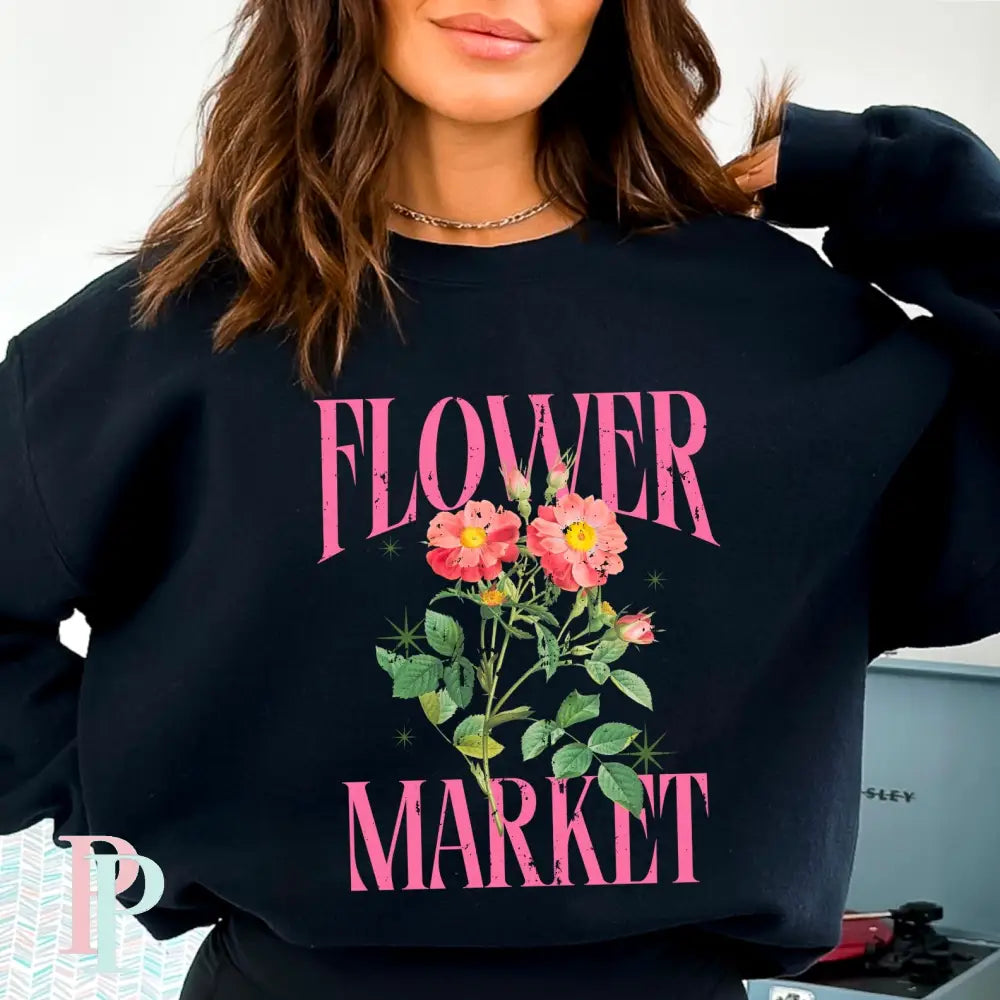 Flower Market Crewneck Sweatshirt Black / Small