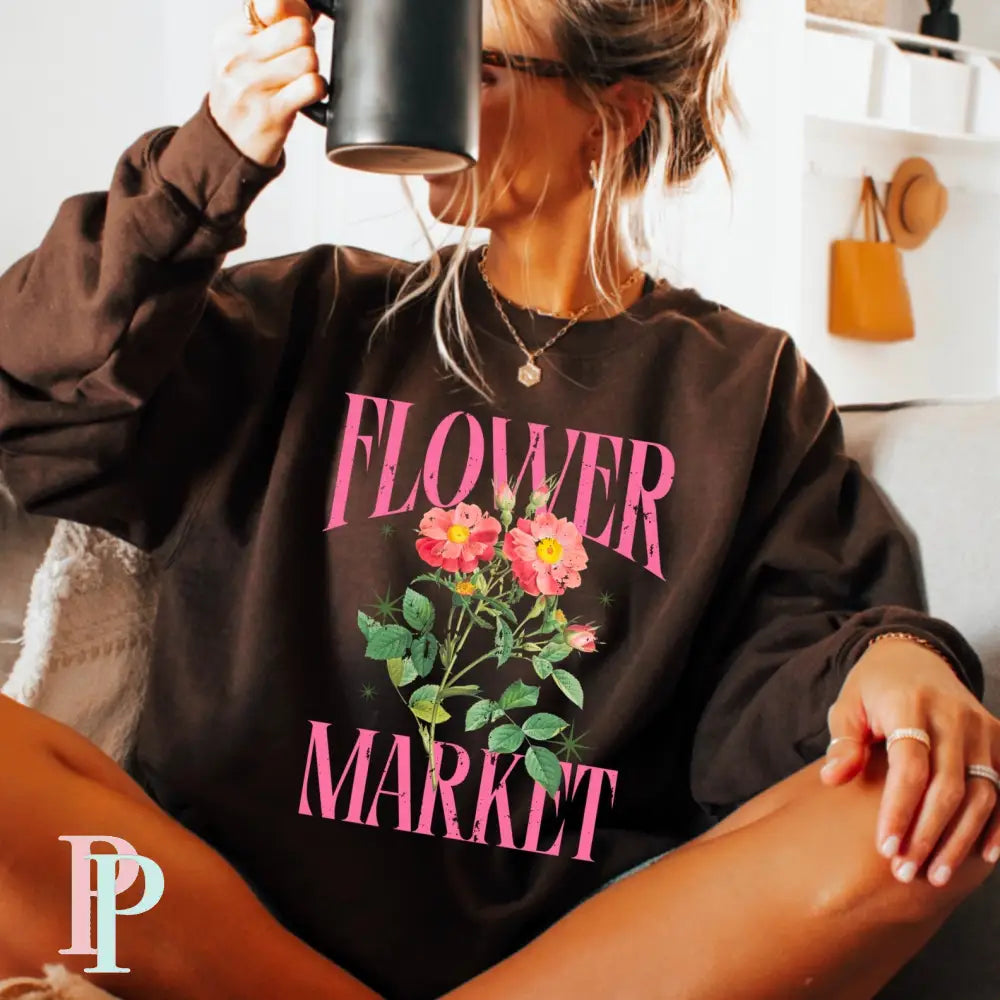 Flower Market Crewneck Sweatshirt Brown / Small