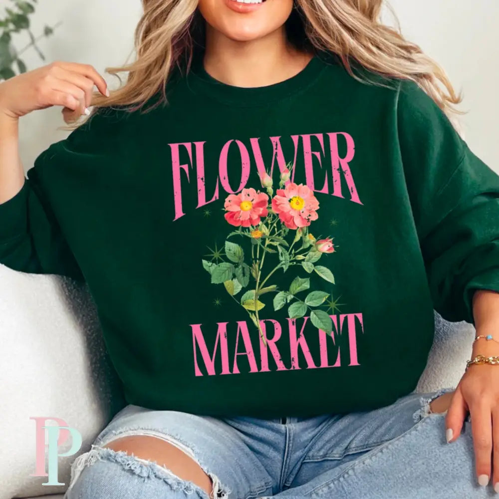 Flower Market Crewneck Sweatshirt Dark Green / Small