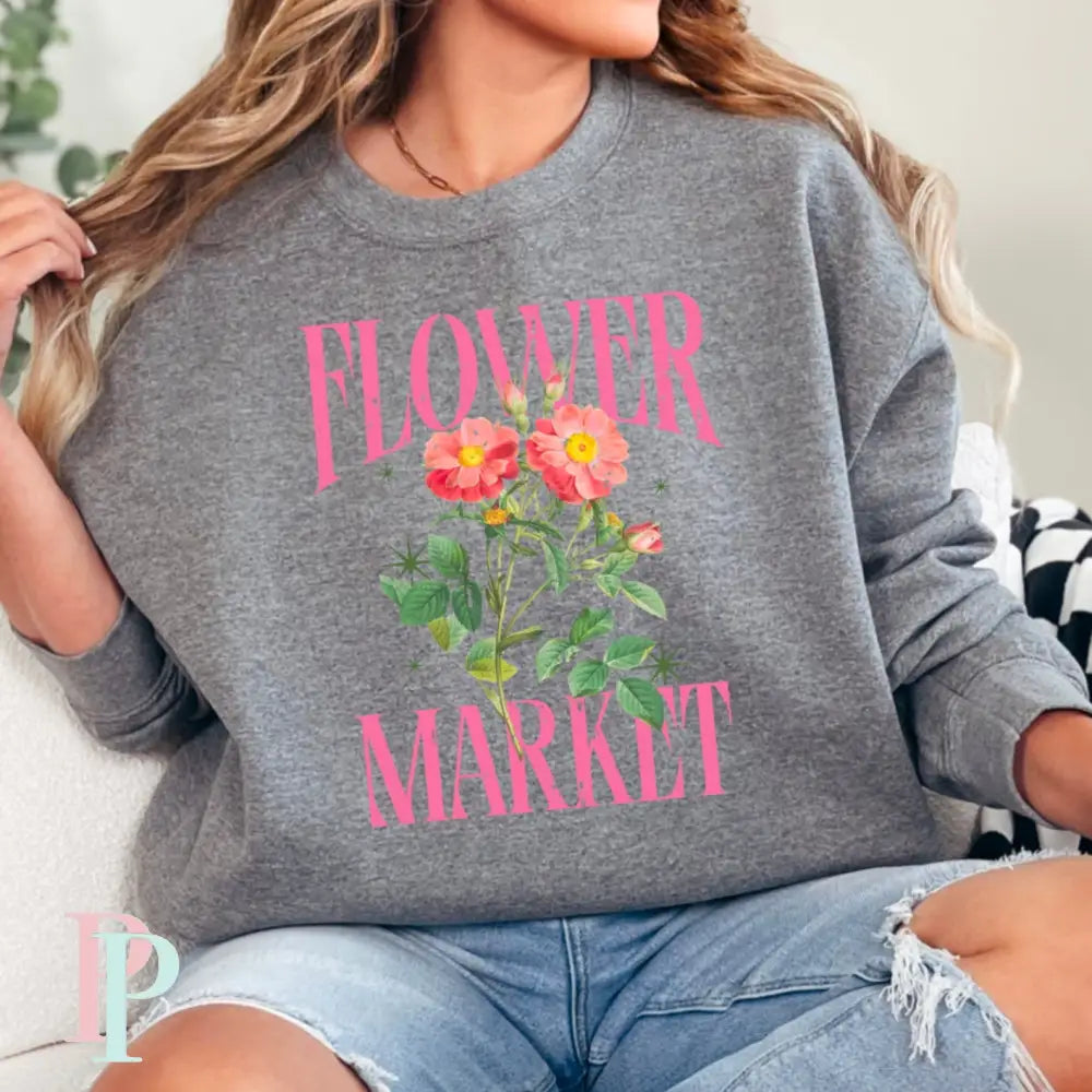 Flower Market Crewneck Sweatshirt Dark Heather Gray / Small