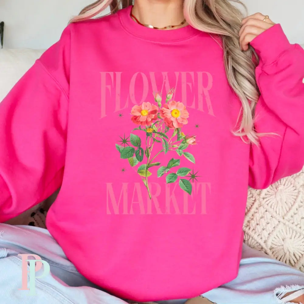 Flower Market Crewneck Sweatshirt Hot Pink / Small
