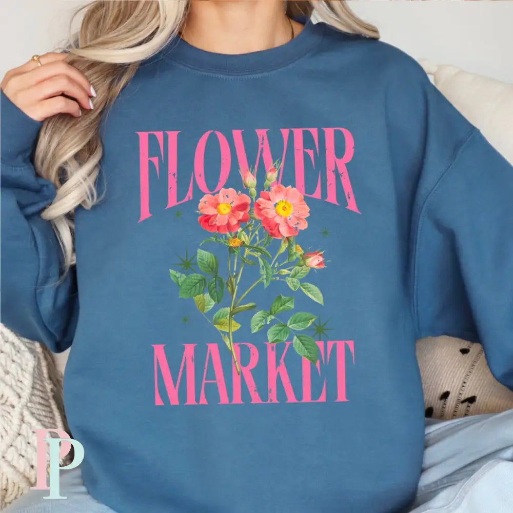 Flower Market Crewneck Sweatshirt Indigo / Small
